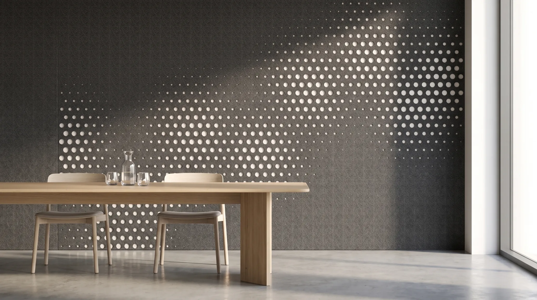 Akoestische wandbekleding in een eetkamer